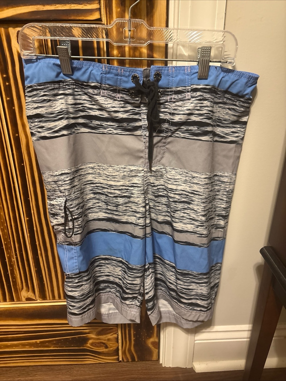 Men's Blue and Gray Striped Hybrid Swim Shorts